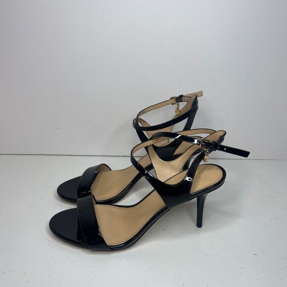 Michael Kors Simone Leather Mid Sandal Heel Ankle Strap Adjustable Designer - Picture 2 of 8